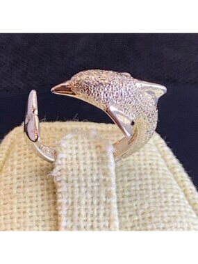 Diamond Cut Finish Dolphin Design Statement Ring Vintage Sterling Silver 925 Siz